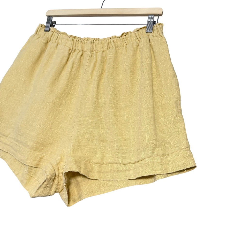 Shelter | Eva Shorts in Butter Yellow 100% Linen Elastic Waist Size XL - Picture 4 of 15